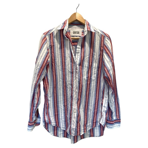 Grayson The Hero Striped Red White Blue Button Shirt‎ Women's Size 1 XS - Picture 2 of 8